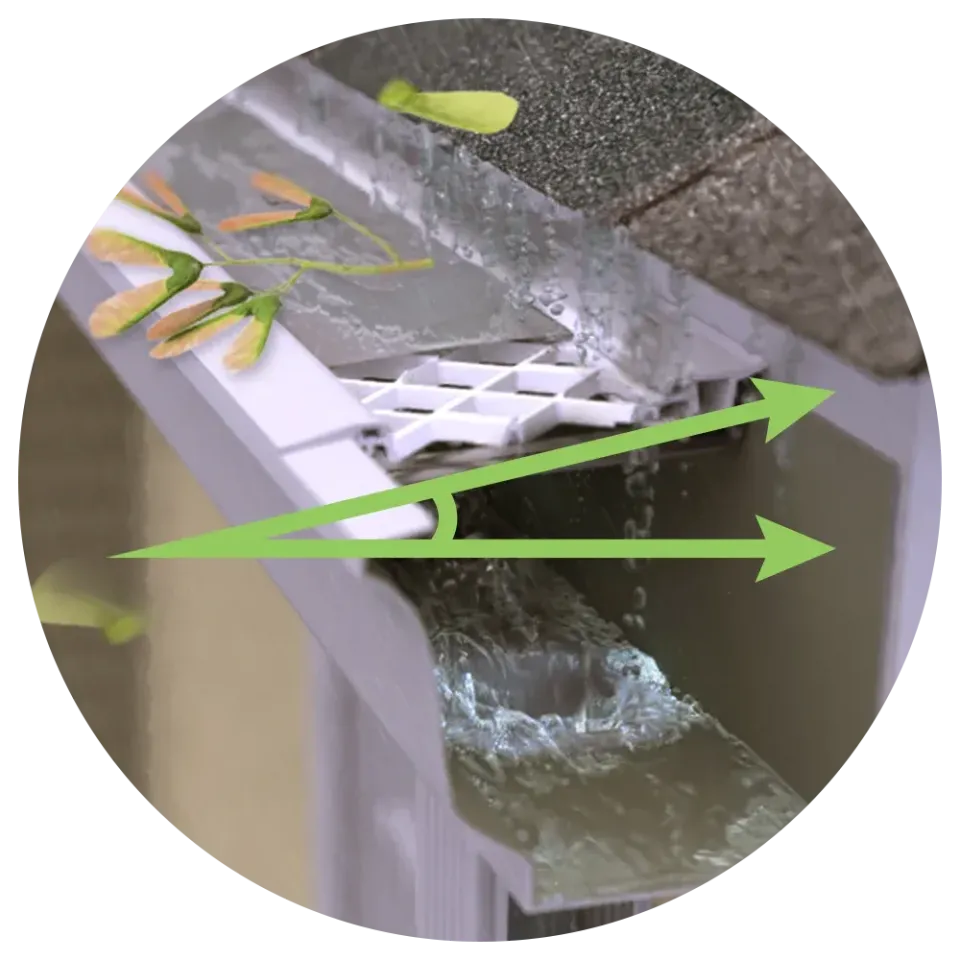 LeafFilter product showing the slope and degree angle of the upper product fitment